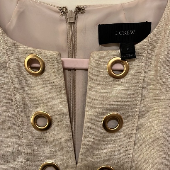 J Crew Linen Dress Metallic Gold Grommet Pockets Short Sleeves - Picture 5 of 5